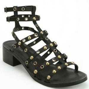 SEYCHELLES HOPE SO NEW $110 6.5 M BLACK STUDDED CAGE GLADIATOR SANDALS HEELS